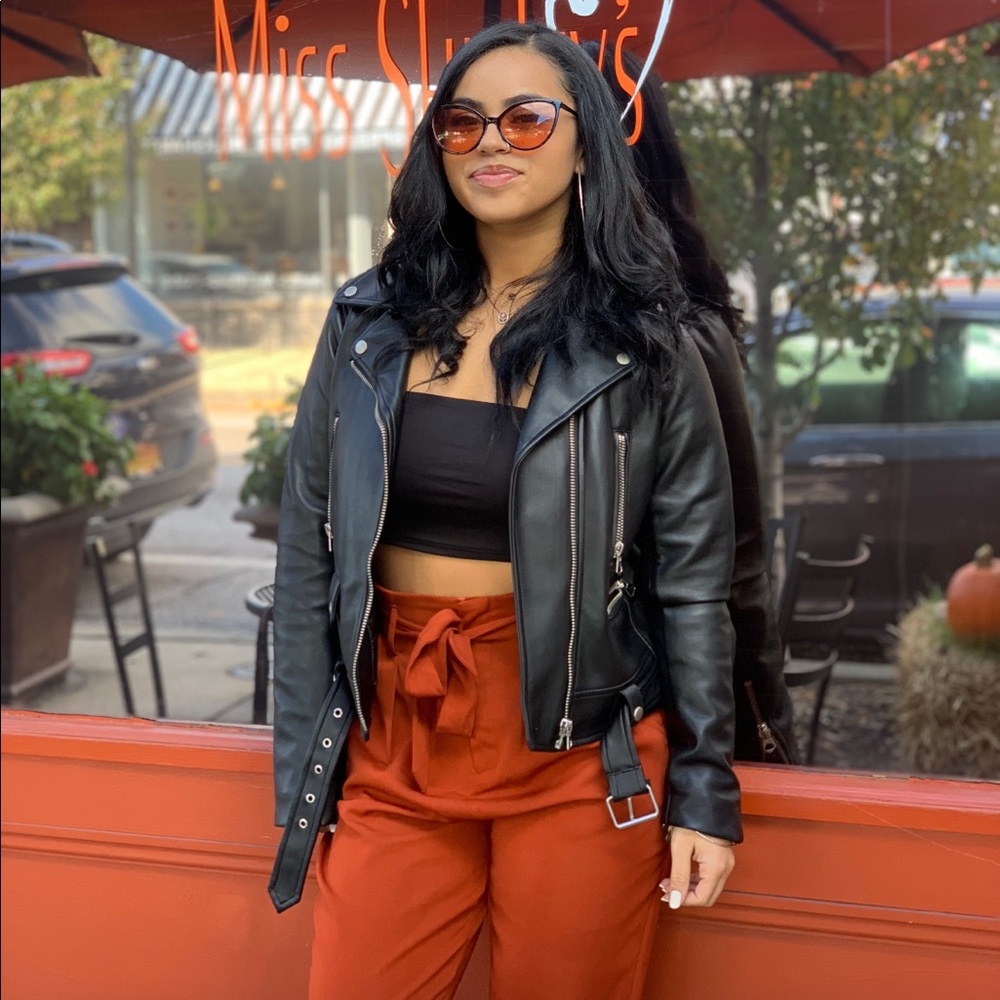 Burnt orange high waisted pants with long tie